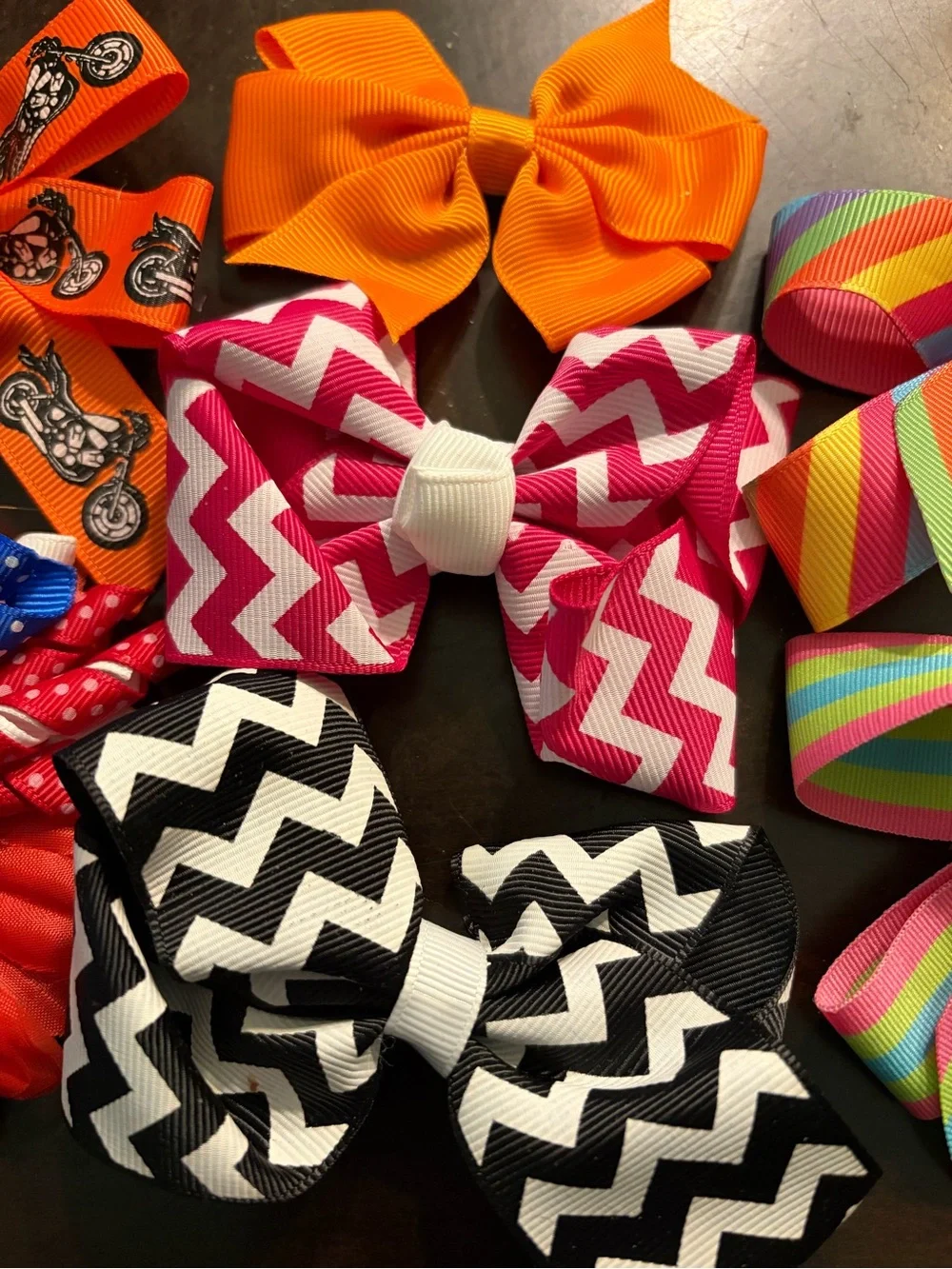 Bundle of 7 clip on handmade hair bows w/ motorcycles and July 4th
